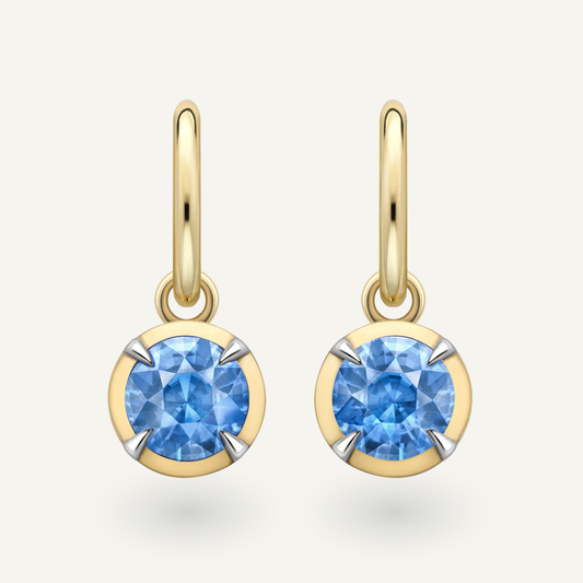 Blue Sapphire Mega Round Kildonan Yellow Gold Earrings