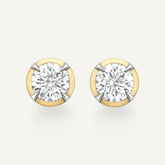 Round Yellow Gold Bute Studs