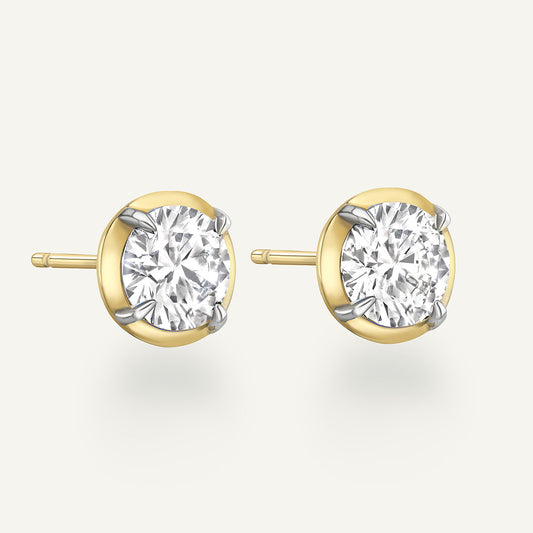 Round Yellow Gold Bute Studs