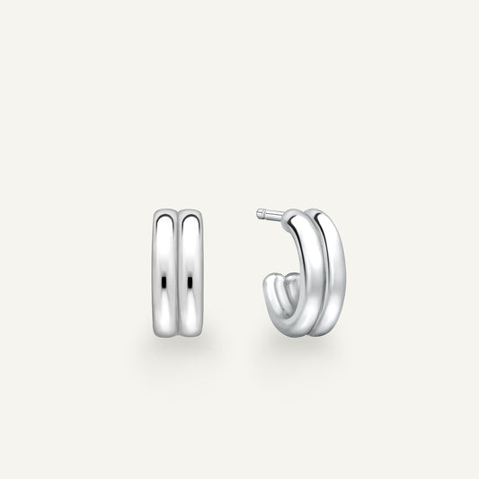 Small Double Wick Hoop Earrings in 18k white gold, front and side view