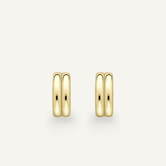 Small Double Wick Hoop Earrings in 18k yellow gold, front view