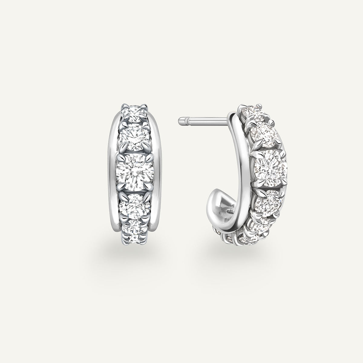 Large Tobermory Hoop Earrings in 18k white gold, front and side view