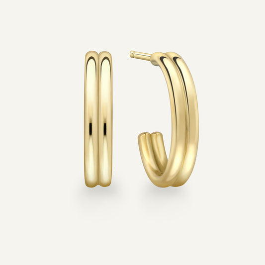 Large Double Wick Hoop Earrings in 18k yellow gold, front and side view