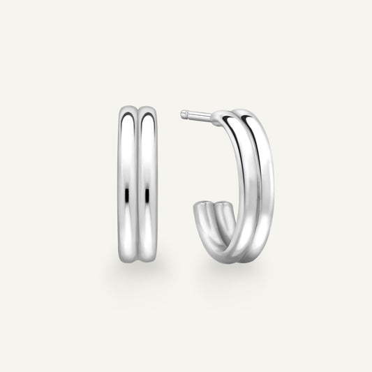Medium Double Wick Hoop Earrings in 18k white gold, front and side view