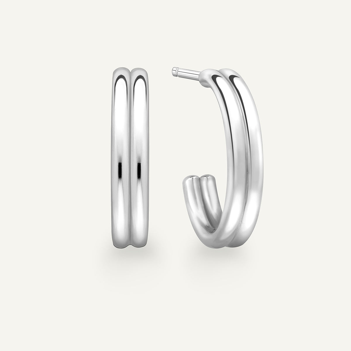 Large Double Wick Hoop Earrings in 18k white gold, front and side view