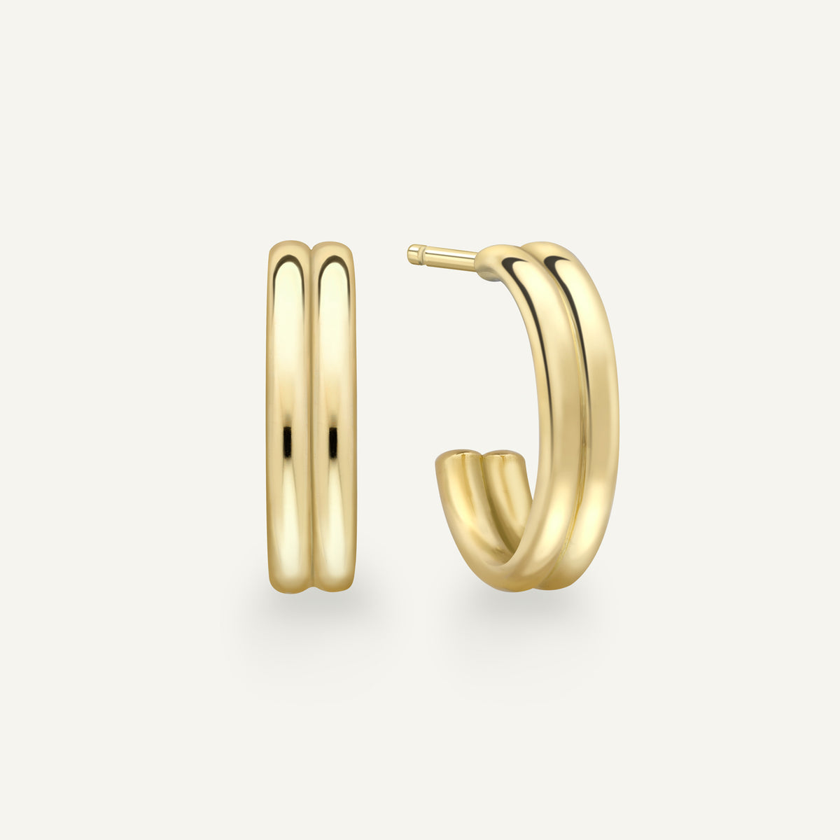 Medium Double Wick Hoop Earrings in 18k yellow gold, front and side view