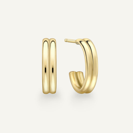 Medium Double Wick Hoop Earrings in 18k yellow gold, front and side view