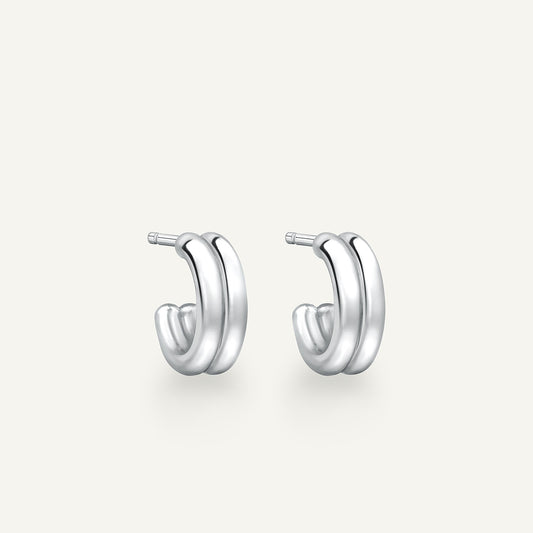 Small Double Wick Hoop Earrings in 18k white gold, side view